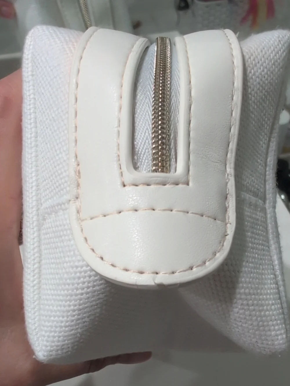 GUERLAIN White Canvas Cosmetic Case with Gold Bee Accent